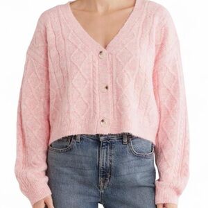 Topshop Cable Crop Cardigan Women’s Pink Sweater Size Large